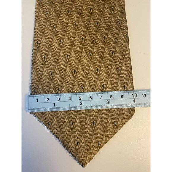 Mens Bill Blass 100% Silk Necktie Brown Navy 57Lx4W Abstract Peacock Feathers - Picture 5 of 7